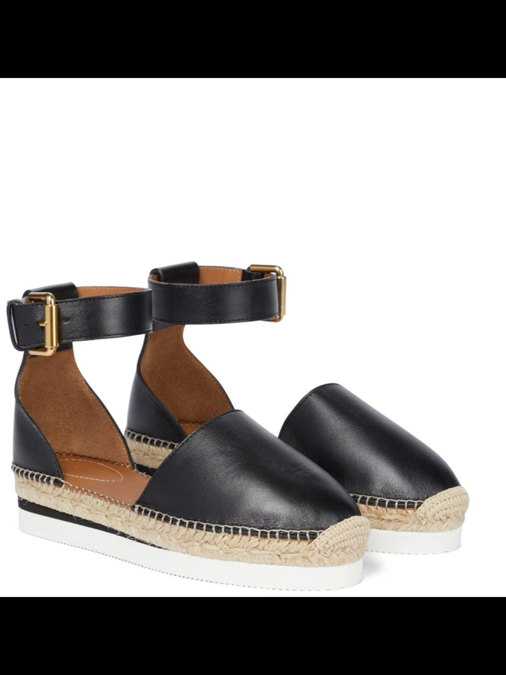 See By Chloe Black Leather Ankle-Strap Espadrilles